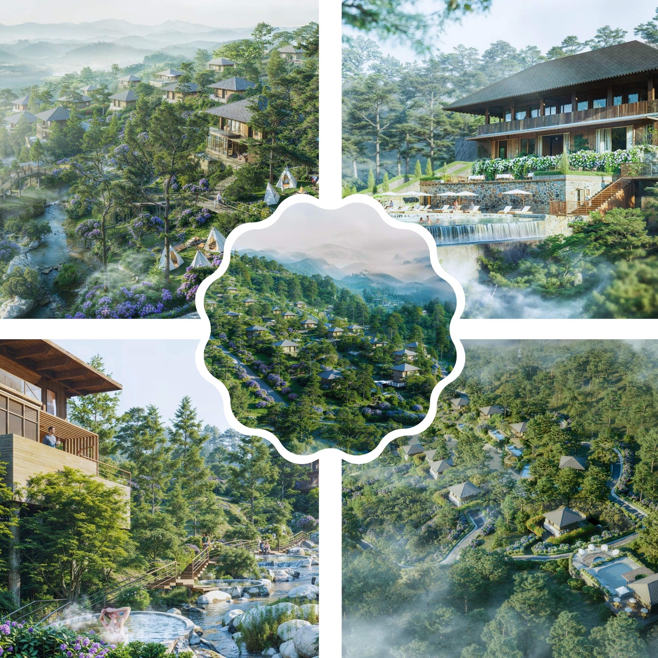 Aman Blao - Retreat Giữa Cộng Đồng Tử Tế Aman Blao mang đến không gian sống đích thực, với suối chảy róc rách, mây phủ đồi xanh và những con đường hoa thơ mộng.